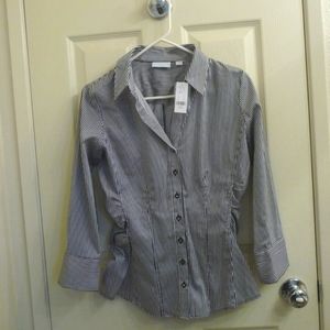 NWT New York  & Co Slim-Fit Striped Stretch Cotton Shirt, Sz Small Black/White